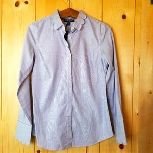 Banana Republic Pinstripe Riley Scallop Detail Long Sleeve Button-Up Shirt NWT